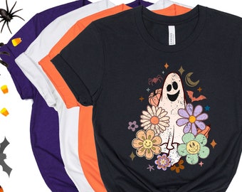 Retro Halloween shirt, Flower Ghost Sketch Shirt, Vintage Ghost Halloween Shirt, Witch Shirt, Retro Fall Shirt, Fall Shirt