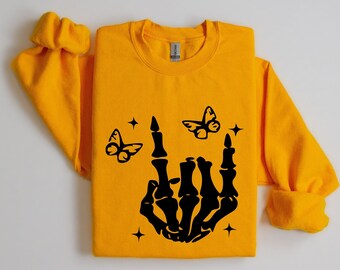 Rock On Skeleton Hands Shirt Unisex Crewneck Short Sleeve Halloween Shirt Skeleton Shirt Skeleton Hands Shirt Skull Tee