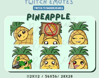 Mignon Ananas Fruit Emotes | Twitch, Discord, YouTube, Facebook, Instagram | Kawaii, chibi | 6 pack emote
