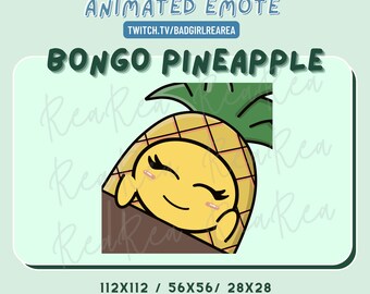 Cute ANIMATED Bongo Pineapple Fruit Emotes | Twitch, Discord, YouTube, Facebook, Instagram | Kawaii, Chibi | Animated Emotes
