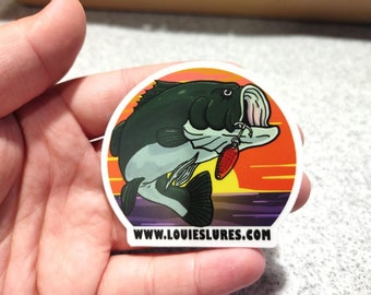 Louie's lures sticker 3x2.77" - bass & sunset