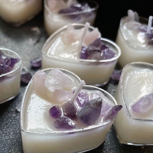 Rose Quartz & Amethyst Self Love Tea Light Candle  | Heart Chakra Tea Light | Made to Order Hand Poured Crystal candle | Stocking Stuffer