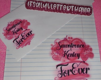 Prison wife writing set Custom heart air brush style with Names