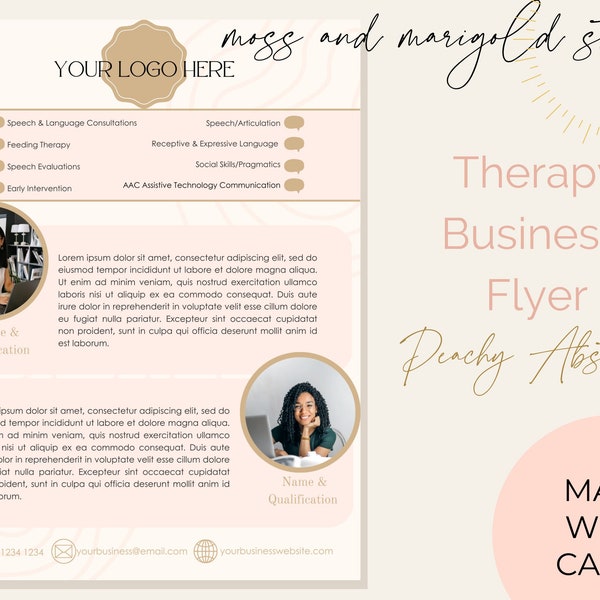 Small Therapy Business Flyer Speech Pathology Fully Editable Canva Template Peachy Aesthetic Advertise New Services Availability Locally