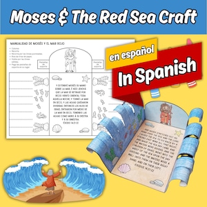 Moses Parting The Red Sea Bible Story Craft IN SPANISH, Kids Sunday School Lesson Children&#39;s Church Exodus Old Testament Coloring Activity