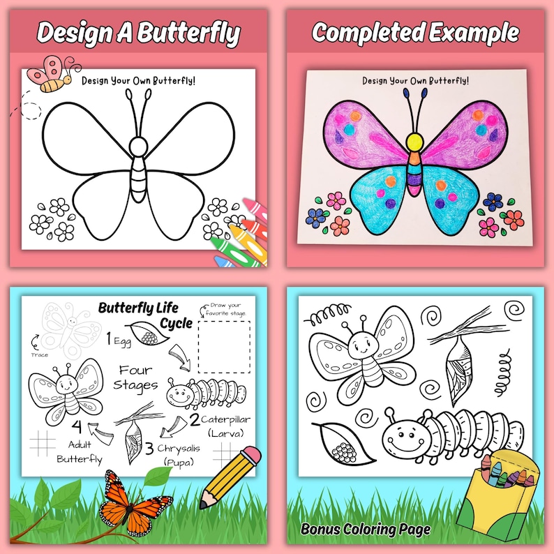 Butterfly Crafts and Activities Printable Bundle for Kids, Coloring ...