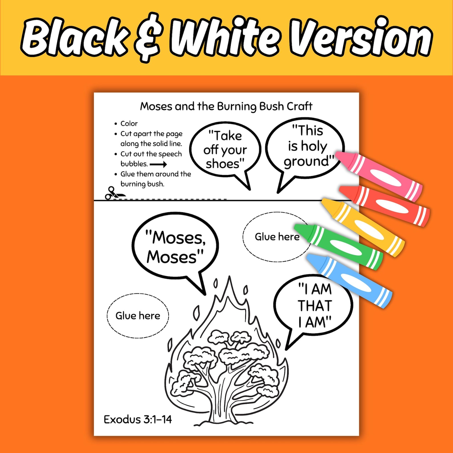 Moses Burning Bush Printable Craft for Kids Sunday School Lesson, God Speaks Exodus Bible Story ...