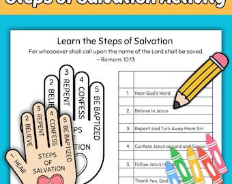 Learn the Steps of Salvation Activity Sheet, Printable Bible Activity for Kids, Plan of Salvation Sunday School Lesson, Christian Worksheet