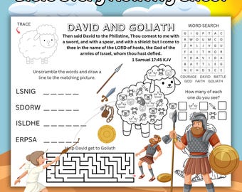 David and Goliath Kids Printable Activity Sheet, Bible Story Coloring Activity Page, David and Goliath Sunday School Activity