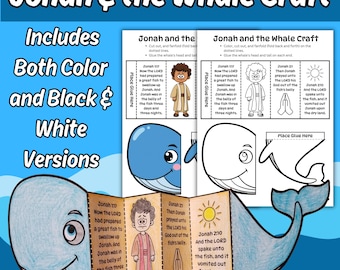 Jonah and the Whale Folding Suprise Bible Craft Printable for Kids Sunday School Bible Lesson Jonah Bible Verse Coloring Church Activity