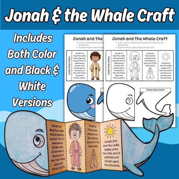 Jonah and the Whale Folding Surprise Bible Craft Printable for Kids Sunday School Bible Lesson Jonah Bible Verse Coloring Church Activity