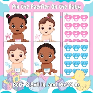 Pin the Pacifier On the Baby Game, Baby Shower Game, Printable Baby Shower Game, Pin the Dummy On the Baby Game