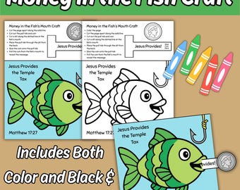 Money in the Fish’s Mouth Printable Bible Craft for Kids, Coin in the Fish Bible Story, Jesus Provides Sunday School Activity, Matthew 17:27