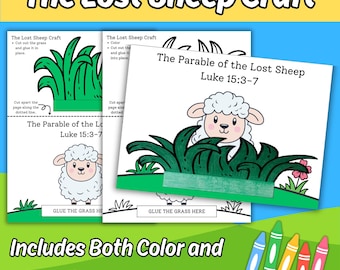 The Lost Sheep Bible Story Craft Printable for Kids Sunday School Lesson, The Parable of the Lost Sheep Children's Church Coloring Activity