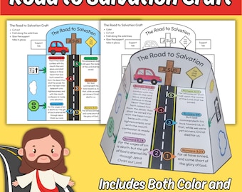 Der Weg zur Erlösung: Bastelvorlage für Kinder zum Sonntagsschulunterricht, Römerbrief: Der Weg zu Jesus, Ausmalbild zum biblischen Weg in den Himmel