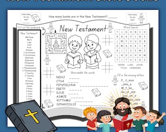 New Testament Books of the Bible Kids Activity Worksheet Printable, Bible Coloring Activity Page, Books of the New Testament Activity