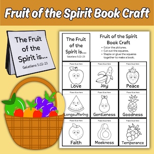 Fruit of the Spirit Mini Book Craft Printable for Kids Christian Sunday School Bible Lesson Activity Galatians 5:22-23 KJV Color Cut Paste