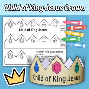 Kind von König Jesus Papierkrone druckbares Handwerk für Kinder Sonntagsschule Bibelstunde Aktivität Christlicher Glaube-basiertes Färbungshandwerk für die Kirche