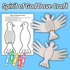 Spirit of God Dove Craft Printable for Kids Sunday School Bible Lesson, Baptism of Jesus Dove Handprint Tracing Children&#39;s Church Activity