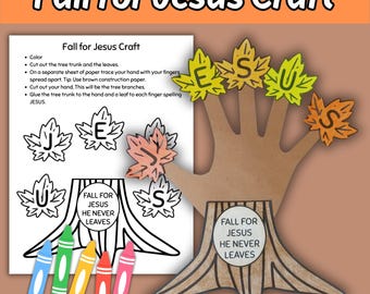 Fall For Jesus He Never Leaves Tree Craft for Kids Sunday School Bible Lesson Fall Themed Printable Coloring Activity for Children's Church