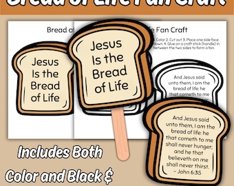 Jesus Is the Bread of Life Fan Craft for Kids, Printable Sunday School Bible Craft, Christian Children's Church Activity