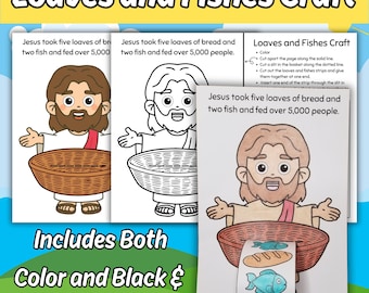 Brote und Fische Bibel Geschichte Handwerk für Kinder Sonntagsschulstunde Jesus zieht 5,000 druckbare Kinder christliche Kirche Klassenzimmer Aktivität