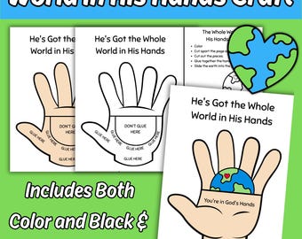 Er hat die ganze Welt in seinen Händen Druckbares Handwerk für Kinder Sonntagsschule Bibelstunde, du bist in Gottes Handkirche Färbung Aktivität