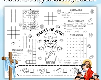 Names of Jesus Kids Activity Sheet, Bible Coloring Activity Page, Jesus Activity Placemat, Names of Jesus Activity Printable