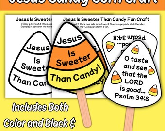 Bastelidee „Jesus ist süßer als Zuckerwatte“ für Kinder, Bastelvorlage mit Zuckermais-Bibel zum Ausdrucken, Herbstliche Aktivität für den Sonntagsschulunterricht