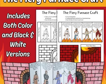 A Fornalha Ardente: Uma Surpresa Dobrável para Artesanato Bíblico - Imprimível para Crianças - Lição Bíblica da Escola Dominical - Sadraque, Mesaque e Abednego - Atividade de Colorir
