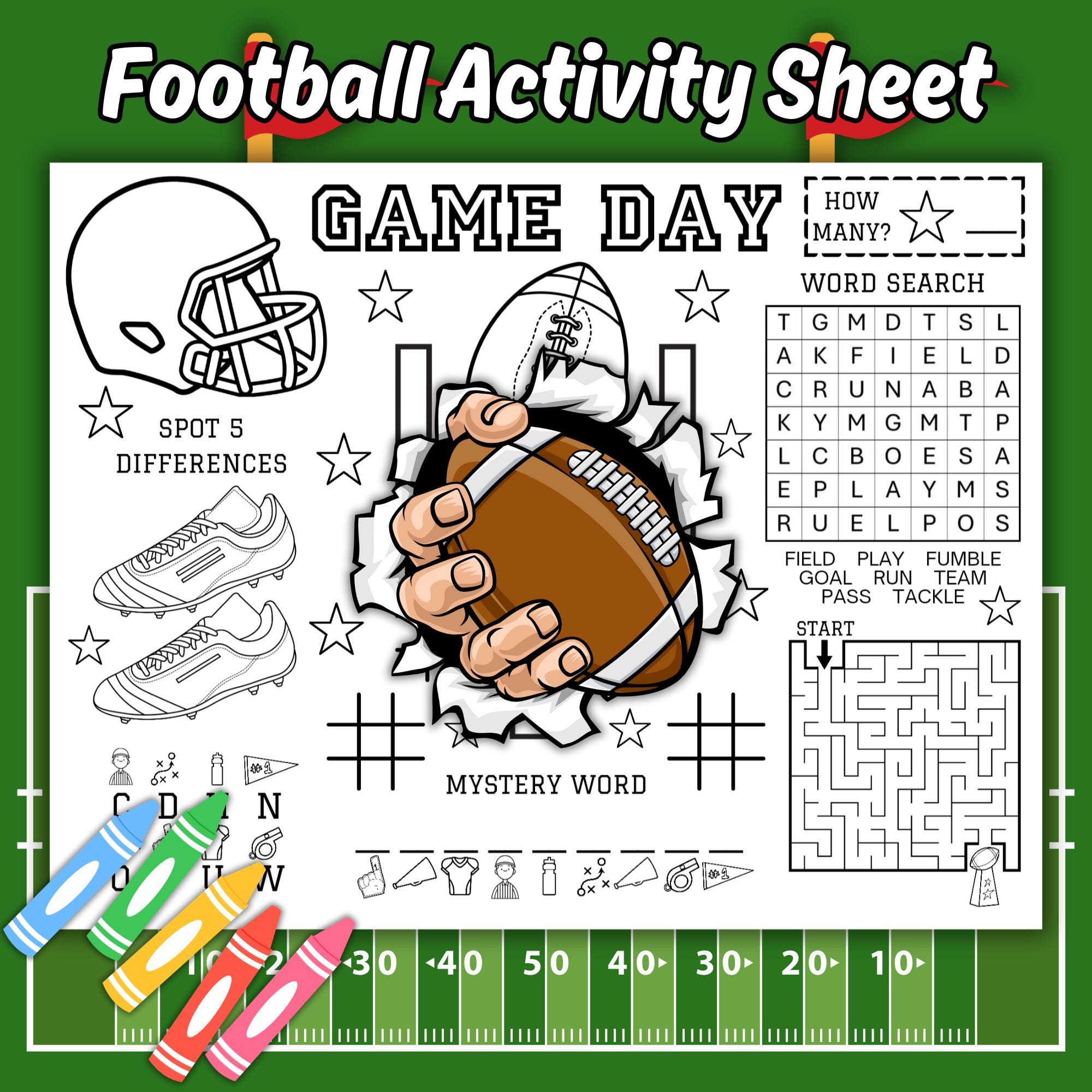 Football Game Day Kids Activity Sheet, Printable Football Themed…