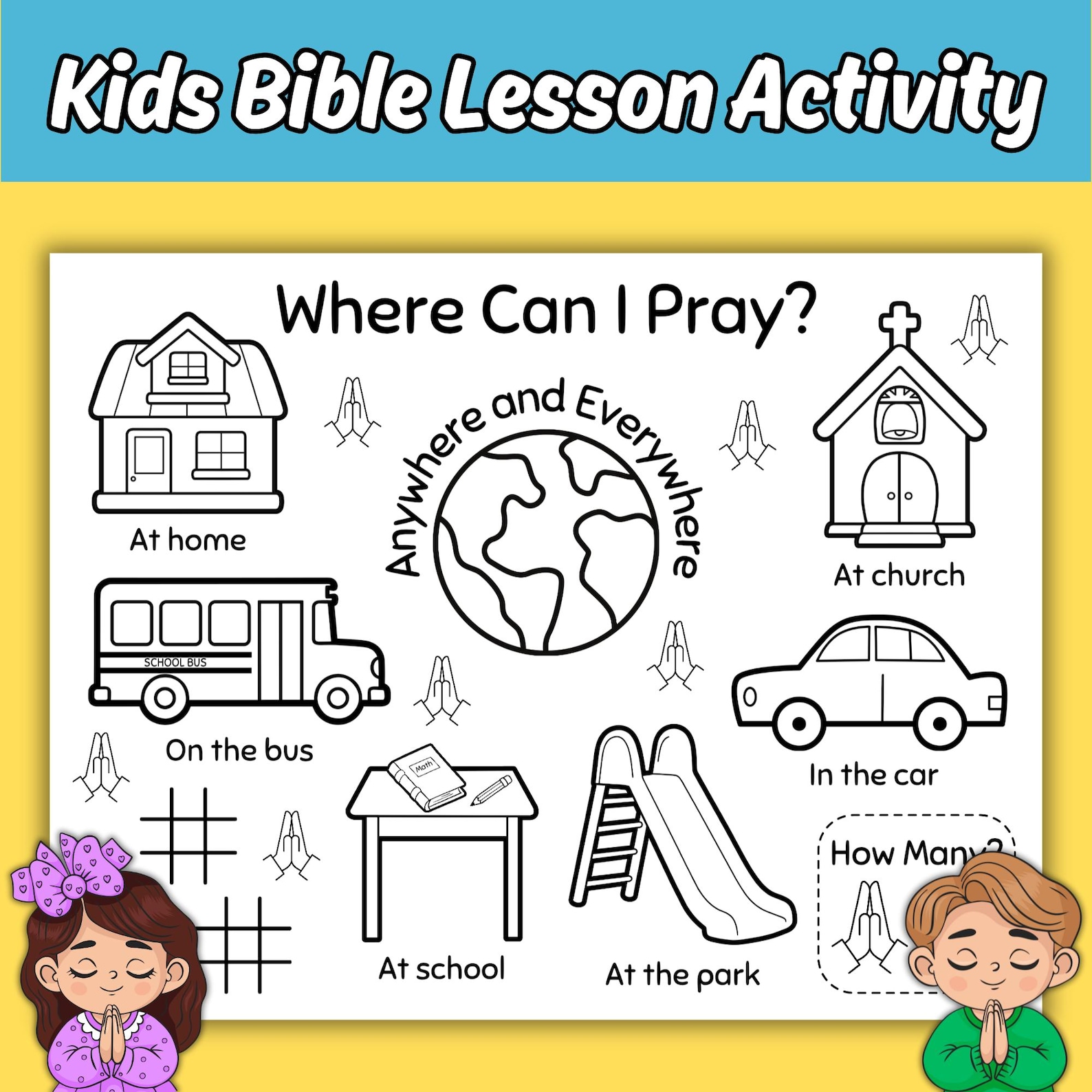 Prayer Bible Lesson Activity Sheet for Kids, Where Can I Pray Sunday ...