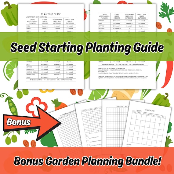 Planting Guide, Printable Seed Starting Guide, Vegetable Garden Planting Guide, Seed Starting Planting Guide, Bonus Garden Planning Bundle