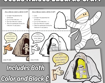 Jesus Raises Lazarus Bible Story Craft Printable for Kids Sunday School Lesson Miracles of Jesus Cut and Paste Church Coloring Activity Page
