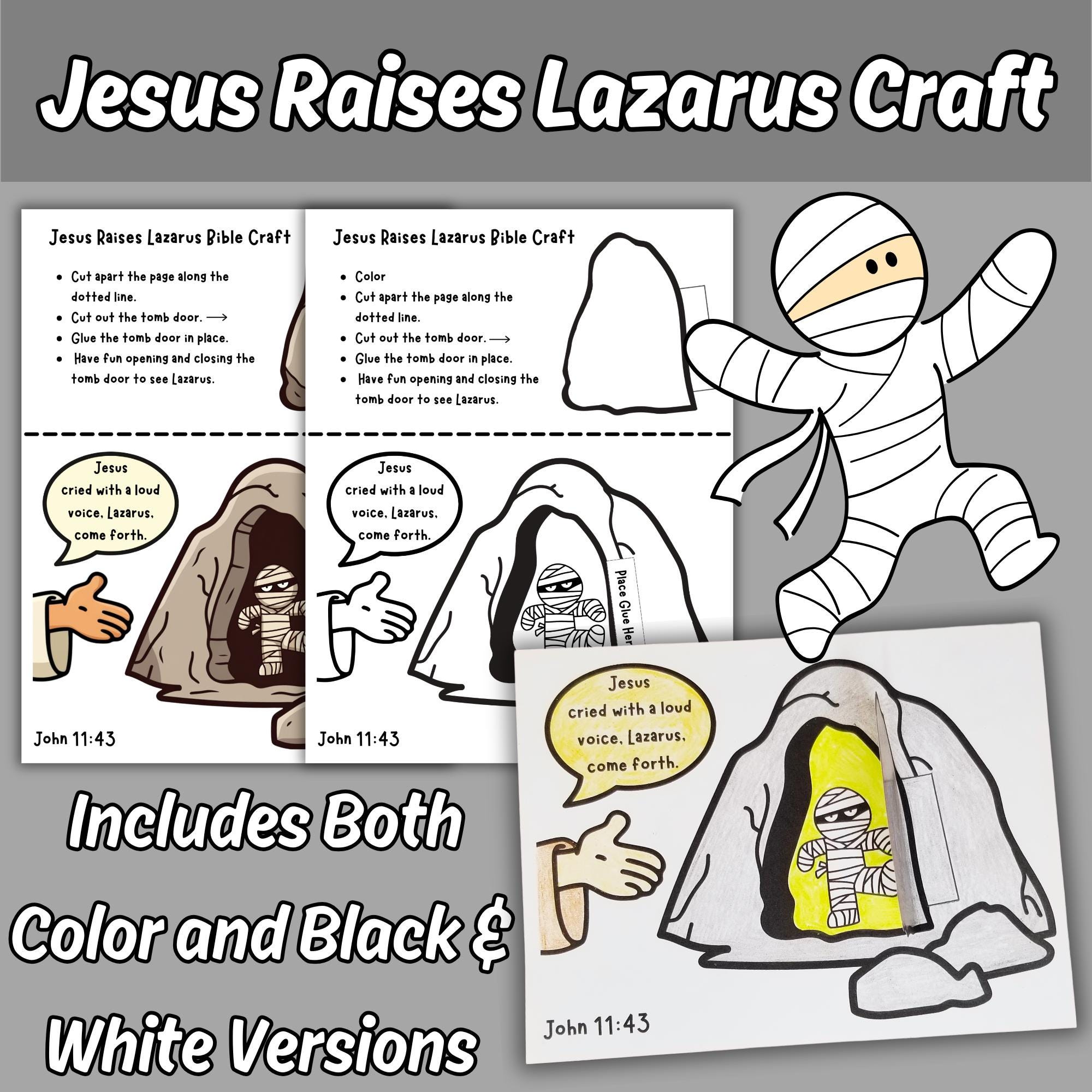 Jesus Slashed Jesus Raises Lazarus Bible Story Craft Printable for Kids Sunday School ...