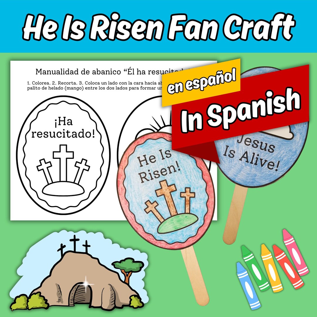 He is Risen Fan Craft IN SPANISH for Kids Sunday School Bible Lesson ...
