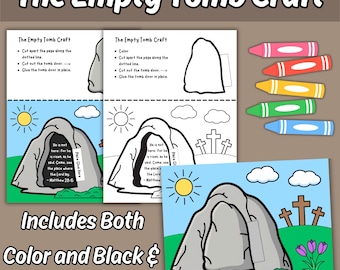The Empty Tomb Craft for Kids Sunday School Bible Lesson, Resurrection of Jesus Easter Sunday Printable Children's Church Coloring Activity