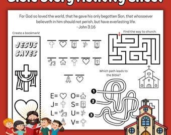 Jesus Saves Kids Printable Activity Sheet, Bible Coloring Activity Page, Sunday School Activity, John 3:16 Kids Bible Verse Lesson Placemat