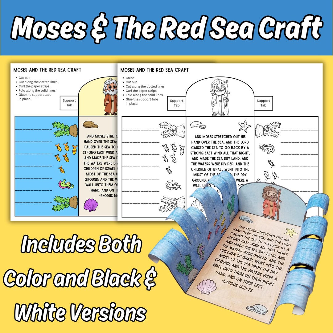 Moses Parting the Red Sea Printable Bible Story Craft for Kids