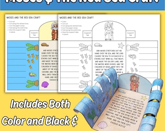 Moses Parting The Red Sea Printable Bible Story Craft for Kids Sunday School Lesson Children's Church Exodus Old Testament Coloring Activity