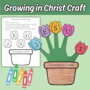 Growing In Christ Jesus Flower Craft Printable Activity for Kids Sunday School Bible Lesson, Children's Color Cut and Paste Church Activity
