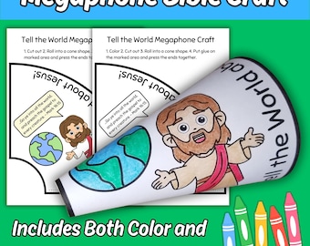 Erzählen Sie der Welt von Jesus Megaphon Handwerk druckbar für Kinder Sonntag Schule Bibel Unterricht, Verbreiten Sie das Evangelium VBS Kirche Färbung Aktivität