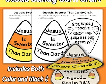 Bastelidee „Jesus ist süßer als Süßigkeiten“ für Kinder, Bastelvorlage „Bibel zum Aufklappen mit Zuckermais“, Herbstaktivität für den Sonntagsschulunterricht