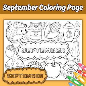 Month of September Printable Coloring Placemat Page for Kids, Simple and Bold Fall Harvest Themed Coloring Sheet Activity Page for Children