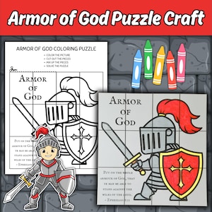 Armor of God Coloring Puzzle Craft Sunday School Bible Lesson, Ephesians 6:11 Armour of God Printable Children&#39;s Church Christian Activity