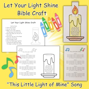 Let Your Light Shine Bible Craft Printable for Kids Bible Lesson, This Little Light of Mine Sunday School Song, Matthew 5:16 Church Activity