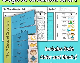 Die Schöpfungsbibelgeschichte Handwerk für Kinder Sonntagsschulunterricht, Gottes 7 Tage der Schöpfung druckbar, am Anfang Genesis Färbung Aktivität