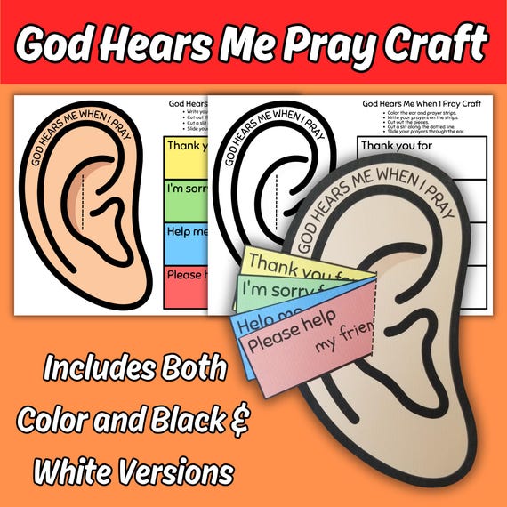 God Hears Me When I Pray Craft for Kids Sunday School Bible Lesson, Write a Prayer to God Christian Church Printable Coloring Activity