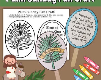 Palm Sunday Fan Craft for Kids Sunday School Bible Lesson, Palm Sunday Hosanna Printable Coloring Craft Holy Week Children's Church Activity