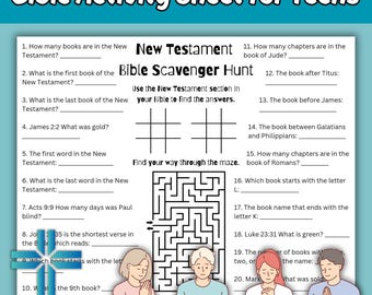 New Testament Books of the Bible Scavenger Hunt Activity Sheet Placemat Printable for Older Kids and Teens for Sunday School Game Activity
